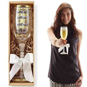 New in Gift Box Mud Pie Plan with Me Champagne Glass, Gold Bridesmaid Wine glass